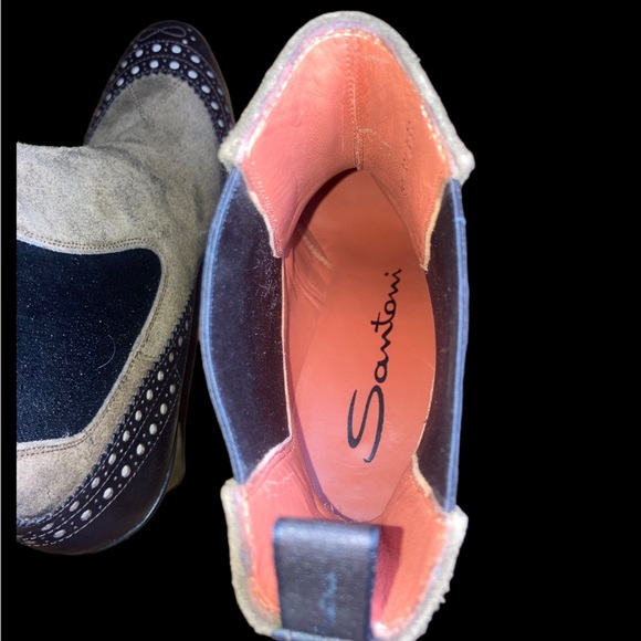 Santoni high heel platform boots black brown leather - Picture 7 of 11